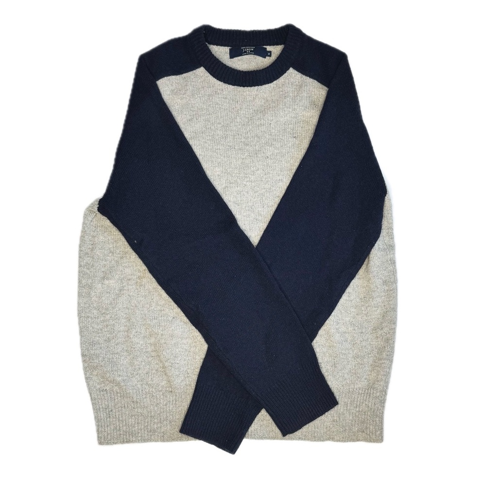 J.Crew Men's Medium Colorblock Lambswool Sweater – Grey & Navy